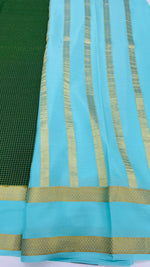 Bottle Green n Blue Bentex Checks Pure Mysore Silk Crepe Saree 01