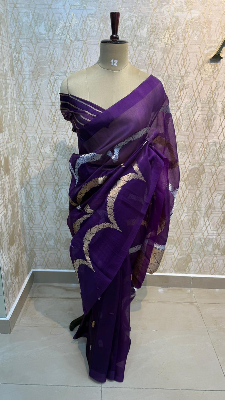 Wine Pure Kora Designer saree 02