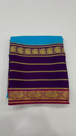 Blue n Purple 3D Pure Mysore Silk Crepe Saree 01