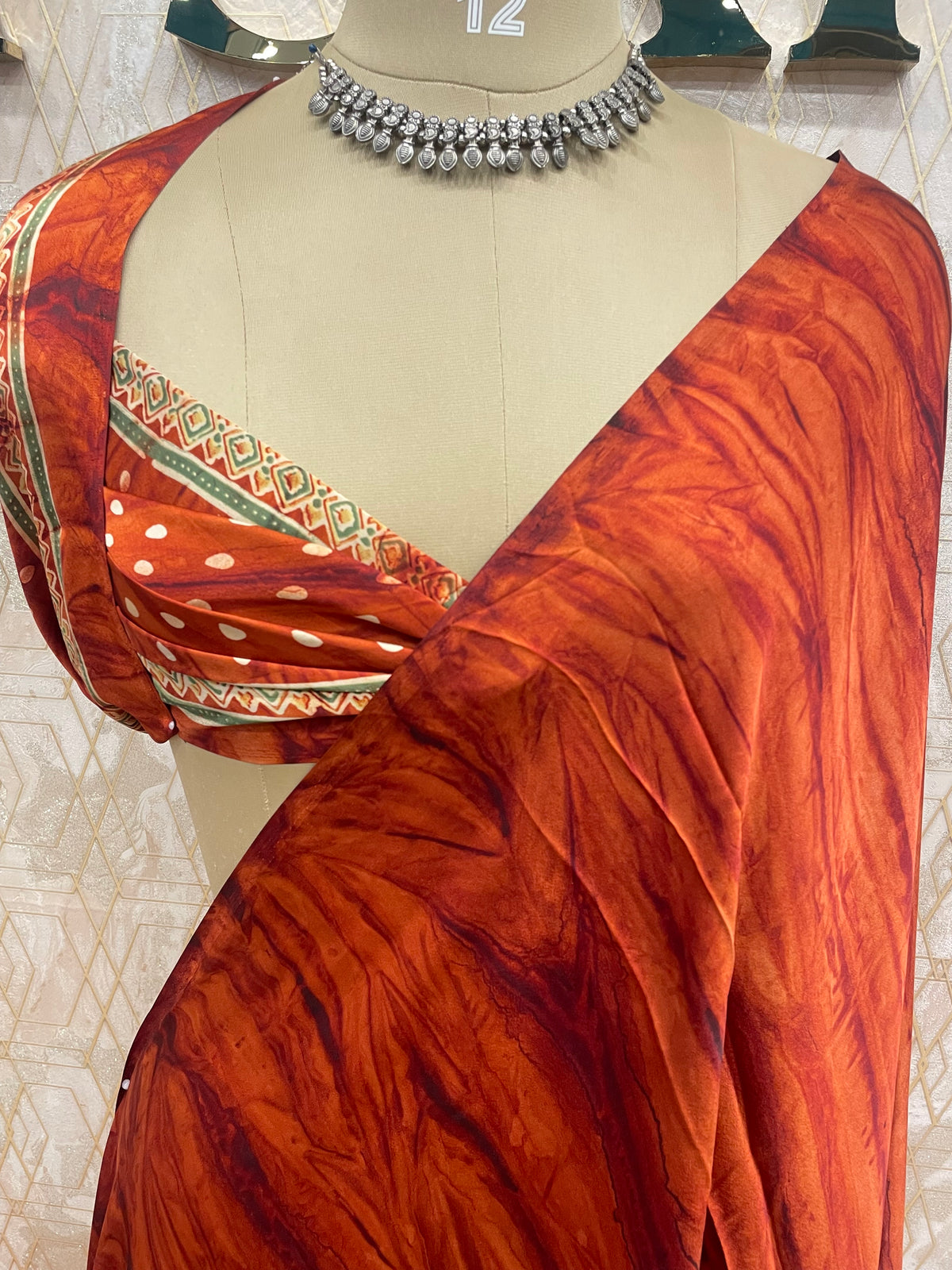 Orange Satin Digital Print Saree 45