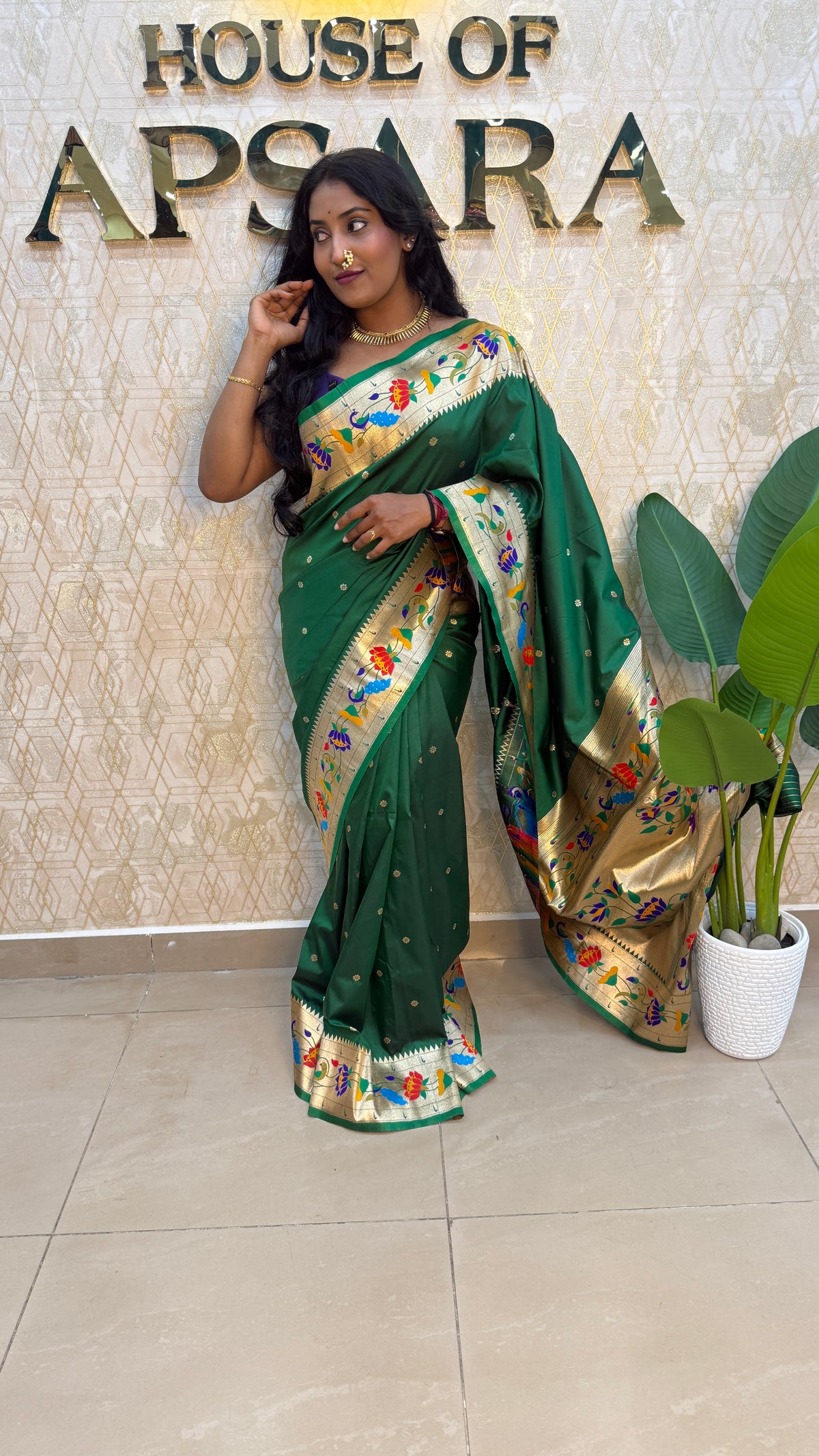 Bottle Green Soft Silk Paithani Saree 99