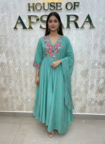 Sea Green Mul Chanderi Silk Hand Embroidery Kurtha 114