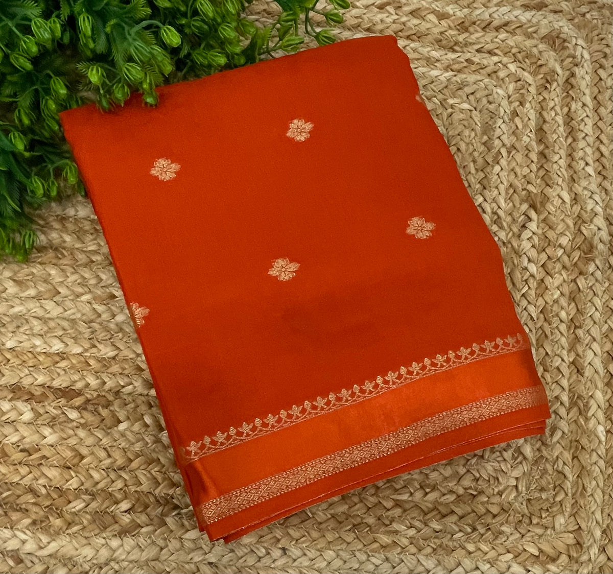 Orange Small Butta Semi Crepe Saree 34