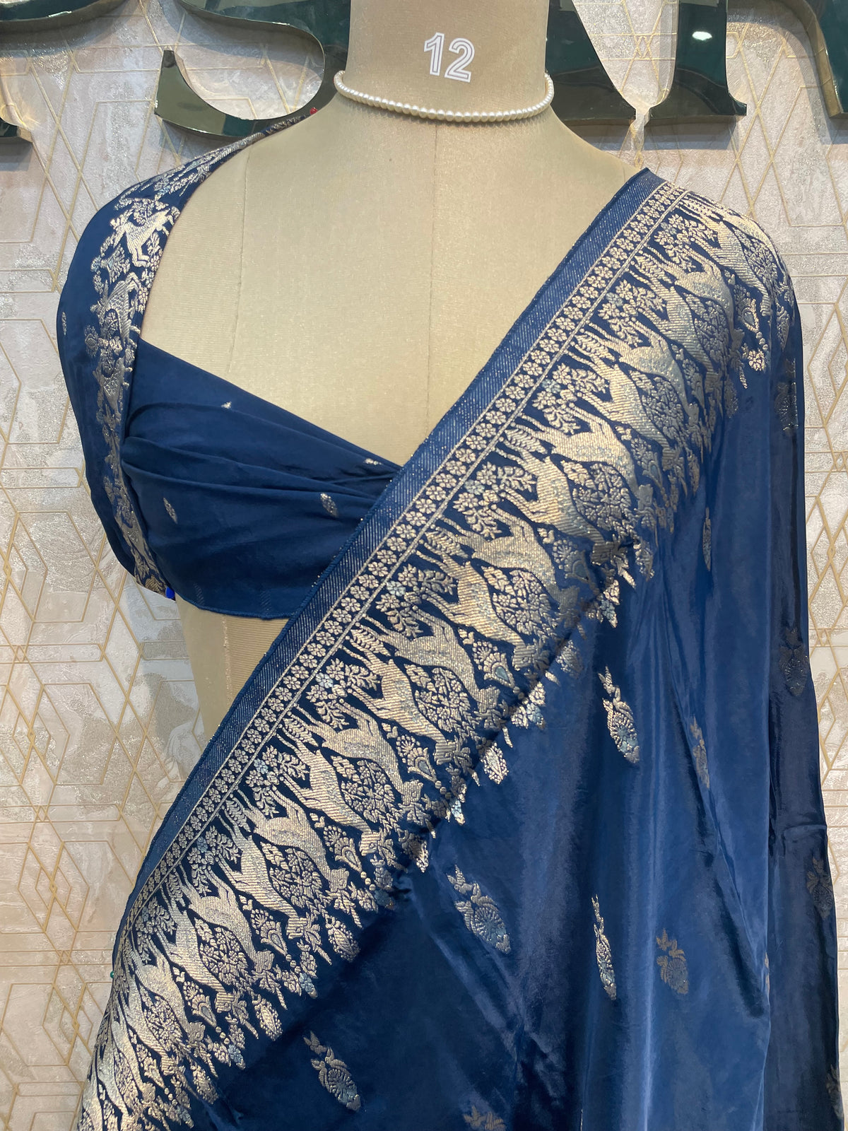 Navy Blue Chiniya Crepe Saree 66