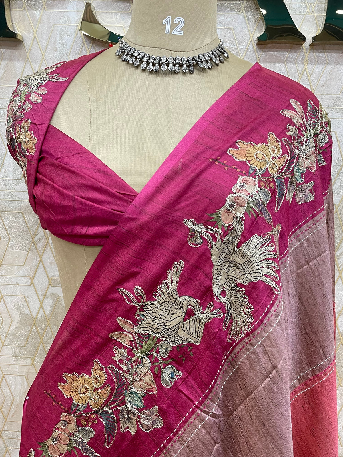 Pink Soft Tussur Aari Work Saree 38