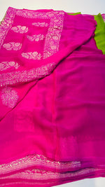 Green n Pink With Silver Zari Pure Khaddi Chiffon