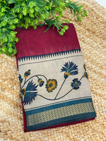 Red n Bottle Green Mangalgiri Cotton Silk Saree 13