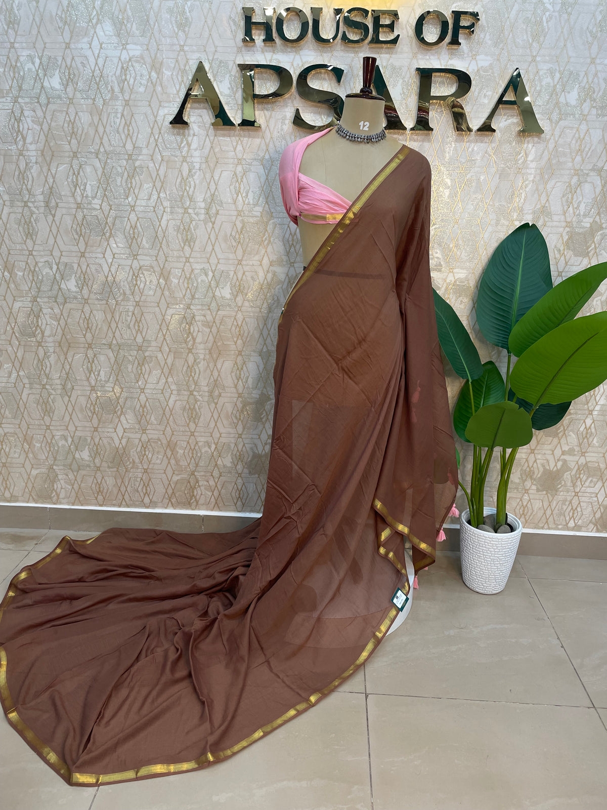 Brown n Pink Mul Cotton Saree 101
