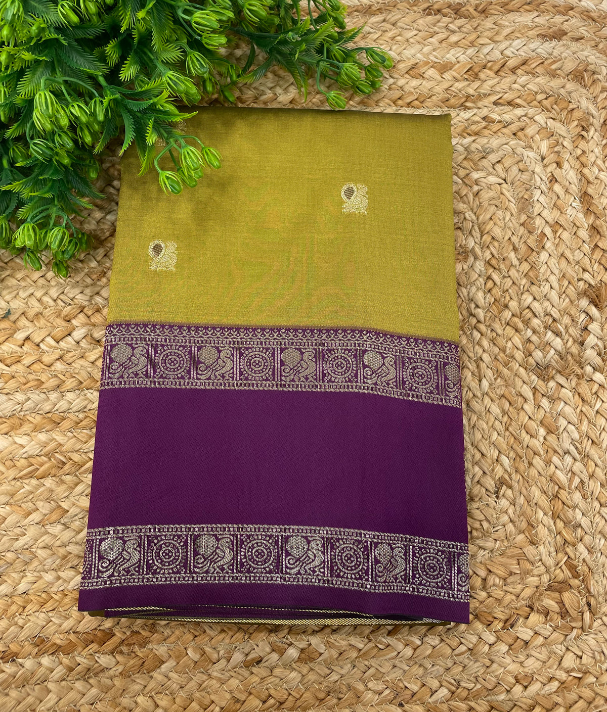 Mustard Yellow n Purple Semi Silk Saree 42