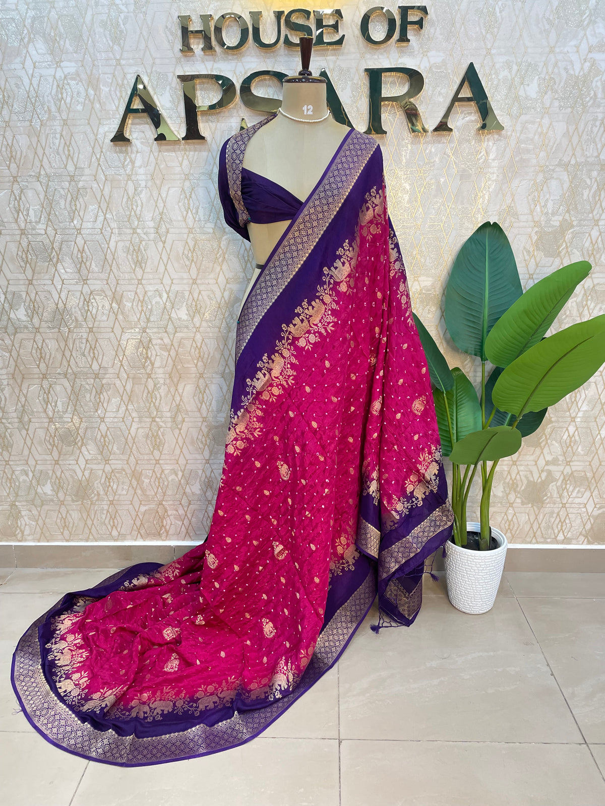 Pink n Blue Dola Silk Real Bandhini Saree 91