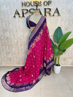 Pink n Blue Dola Silk Real Bandhini Saree 91