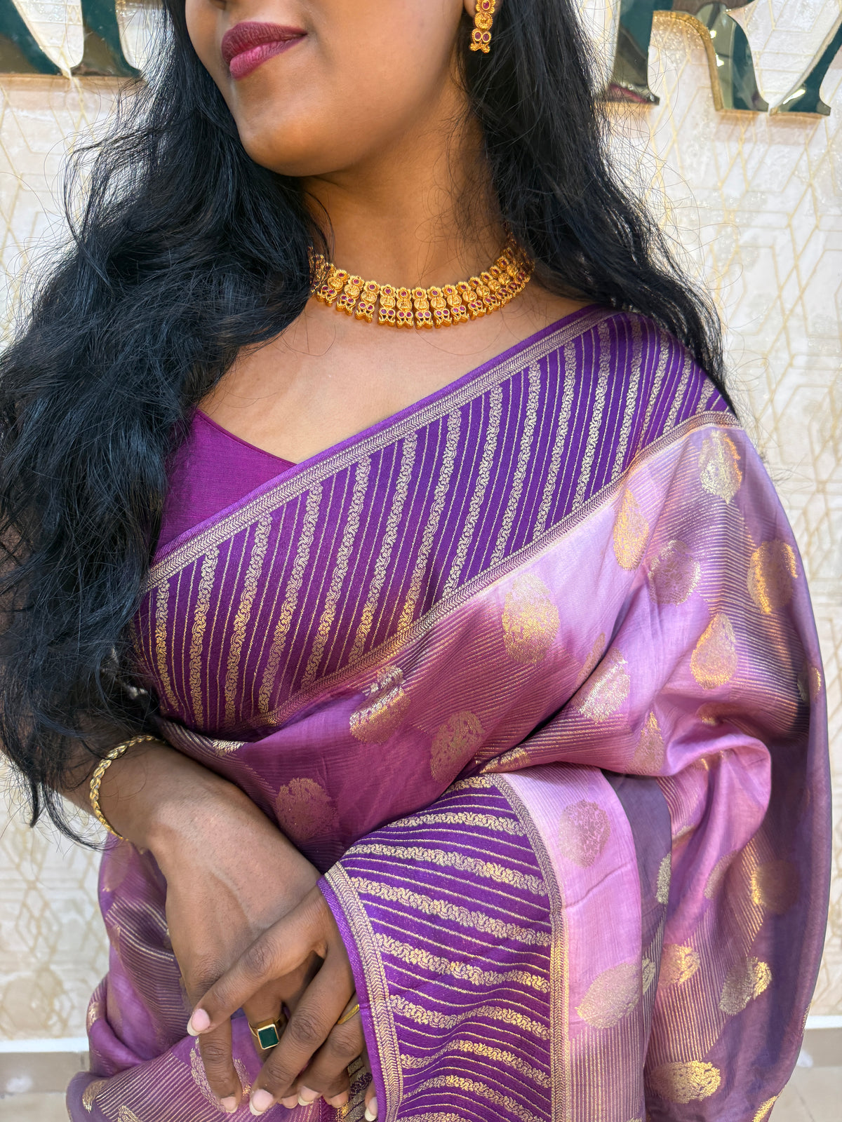 Purple Banarasi Soft Crepe Saree 82
