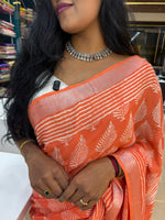 Orange Batik Print Lenin Saree 67