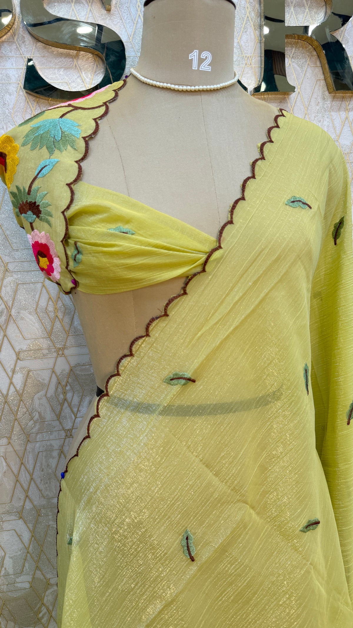 Yellow Soft Crush Tissue Sunflower Embroidery Work Saree 301