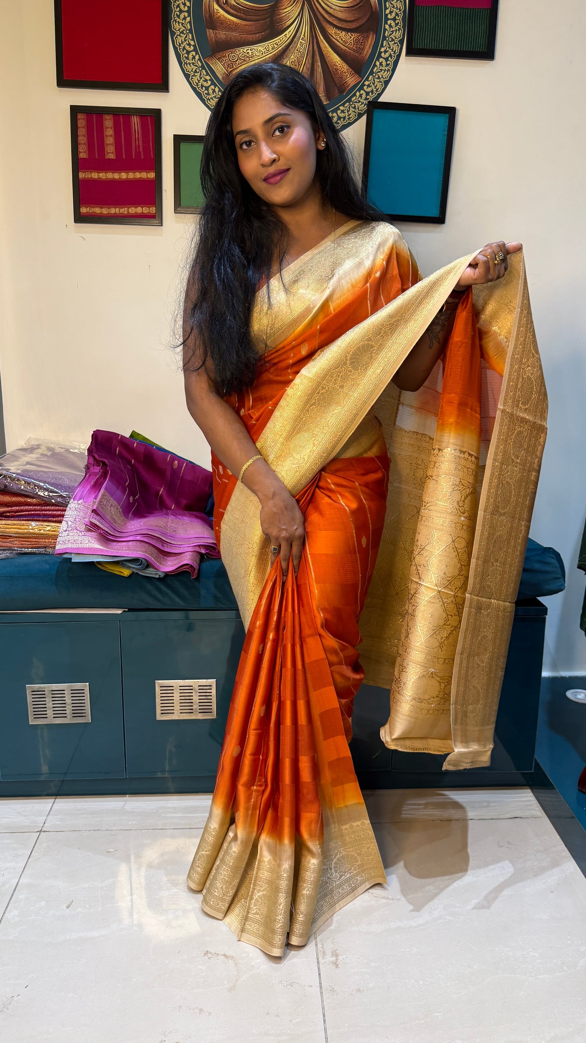 Orange Kota Crepe Fusion Saree 203