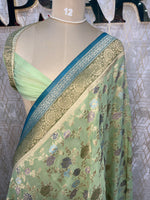Pista Green Banarasi Georgette Saree 26
