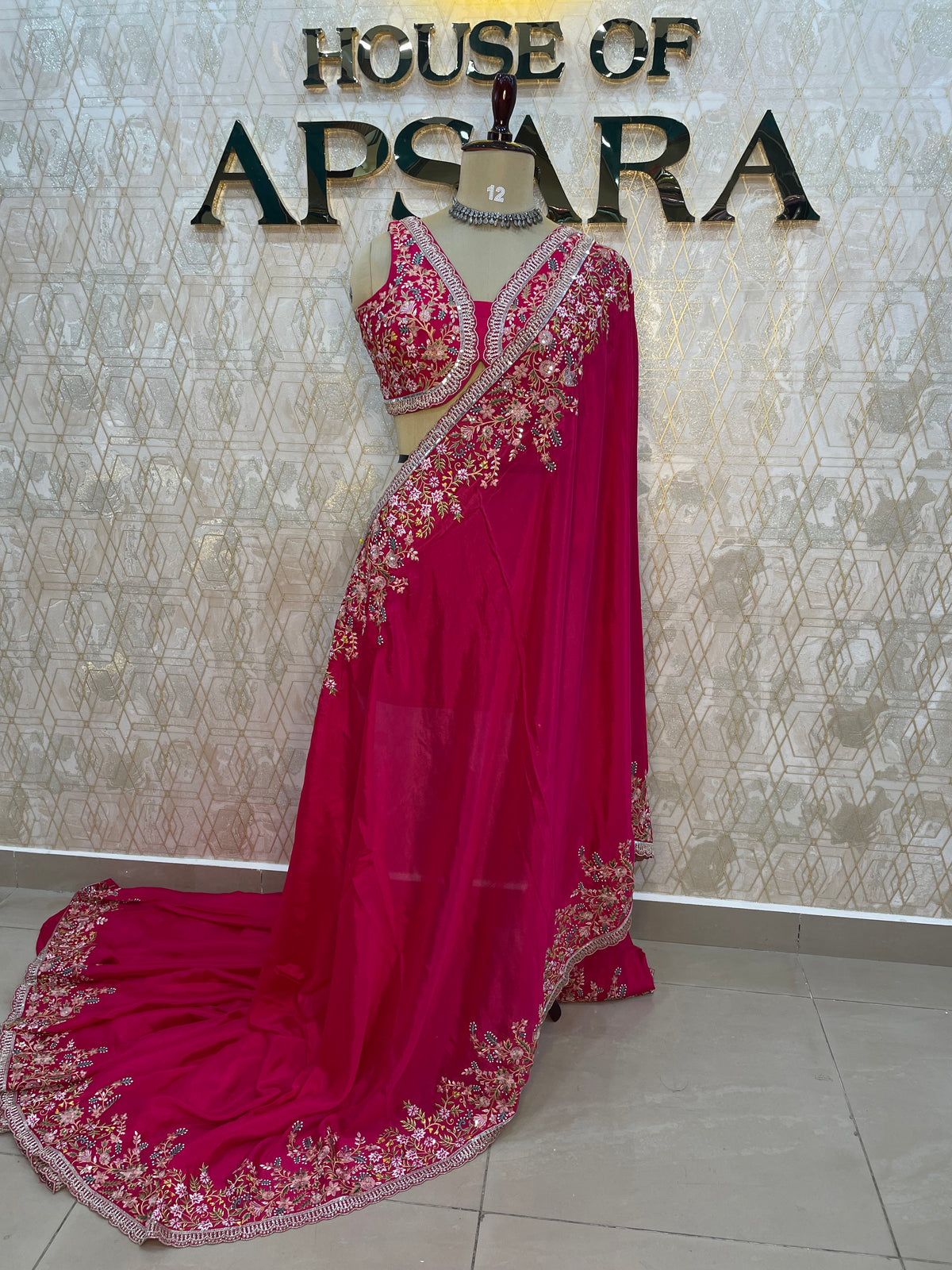 Pink Handwork Stitched Blouse Designer Party Saree 55