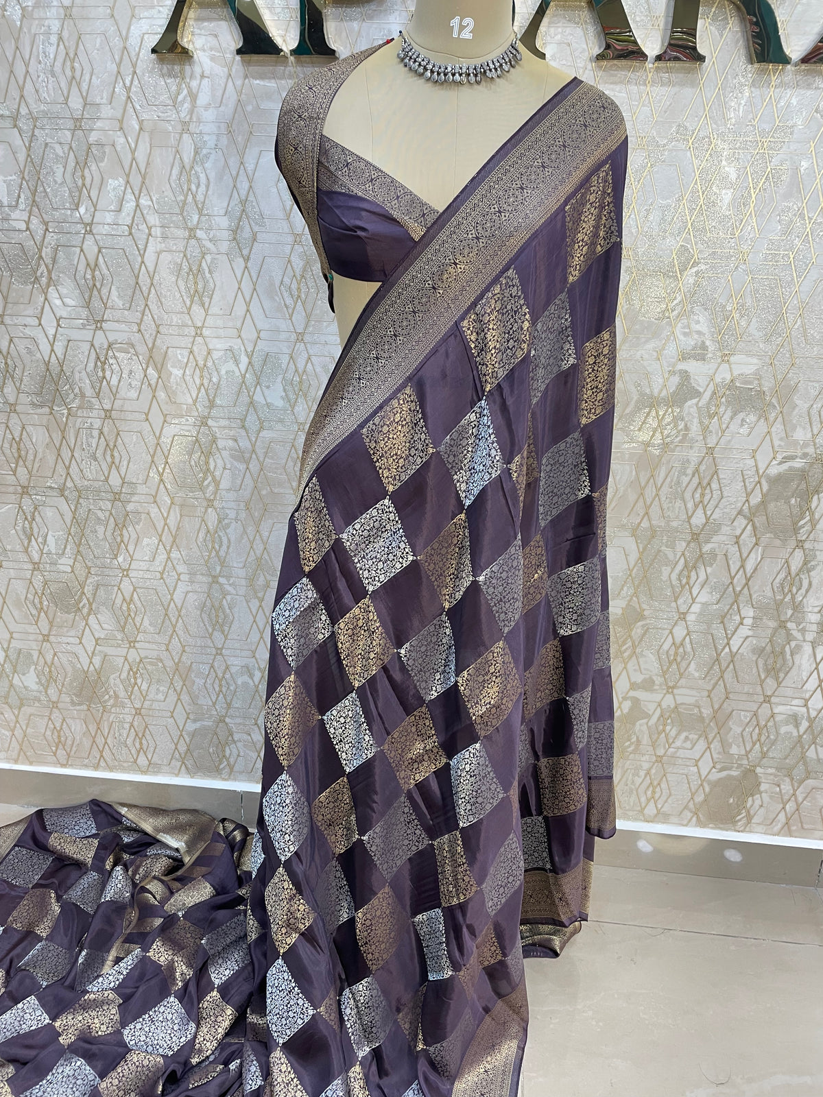 Dark Purple Chiniya Crepe Saree 29
