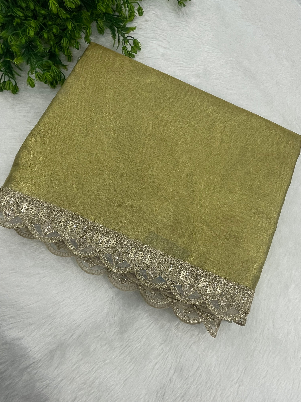 Gold n Pista Green Dual Shade Designer Tissue Saree
