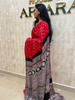 Red Pure Modal Silk Bandhini With Mirror Saree 05