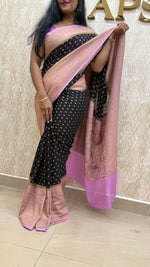 Black n Lailac Pure Khadi Georgette Saree 04