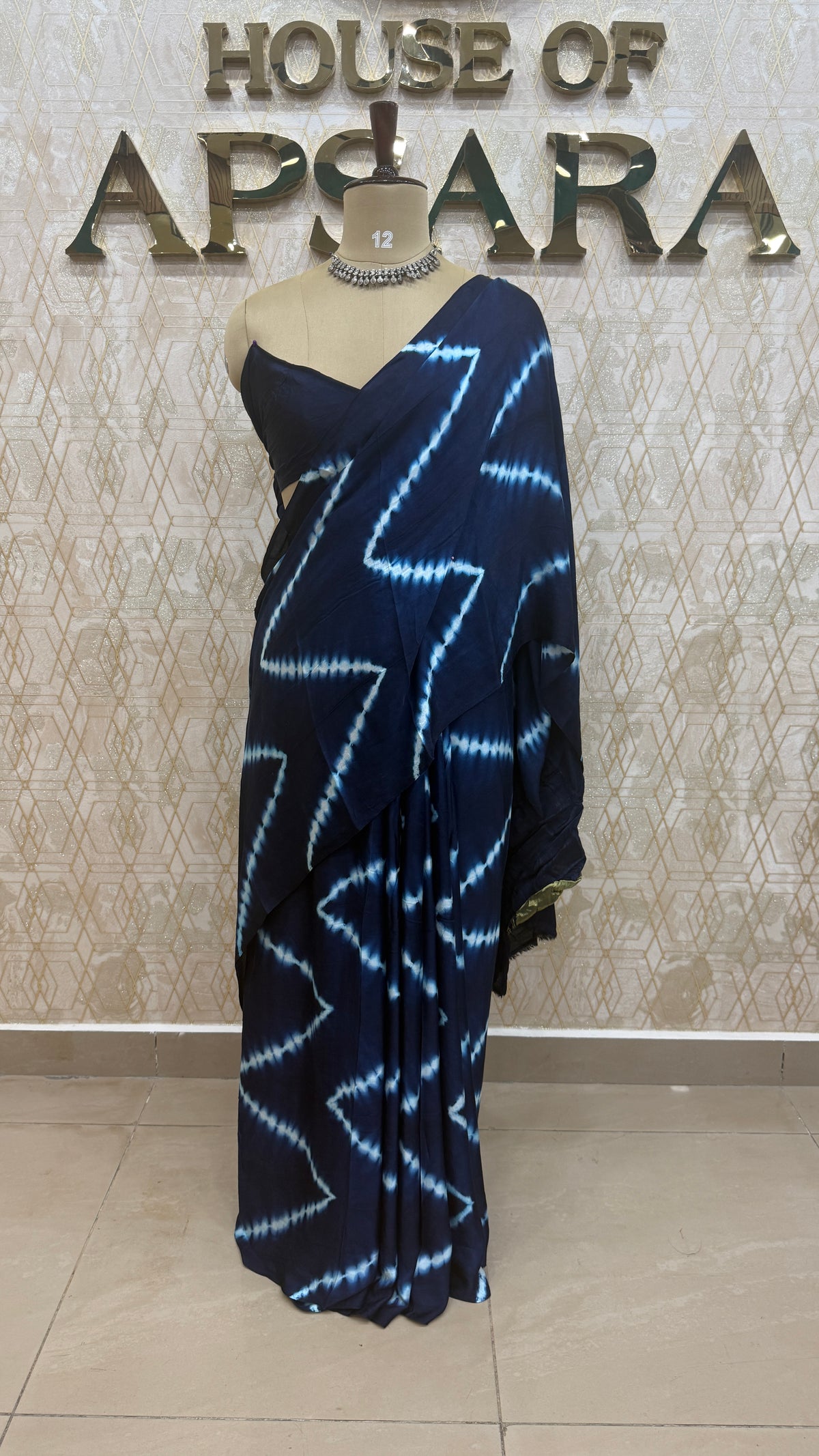 Navy Blue Pure Modal Silk Shibori Print Saree 05
