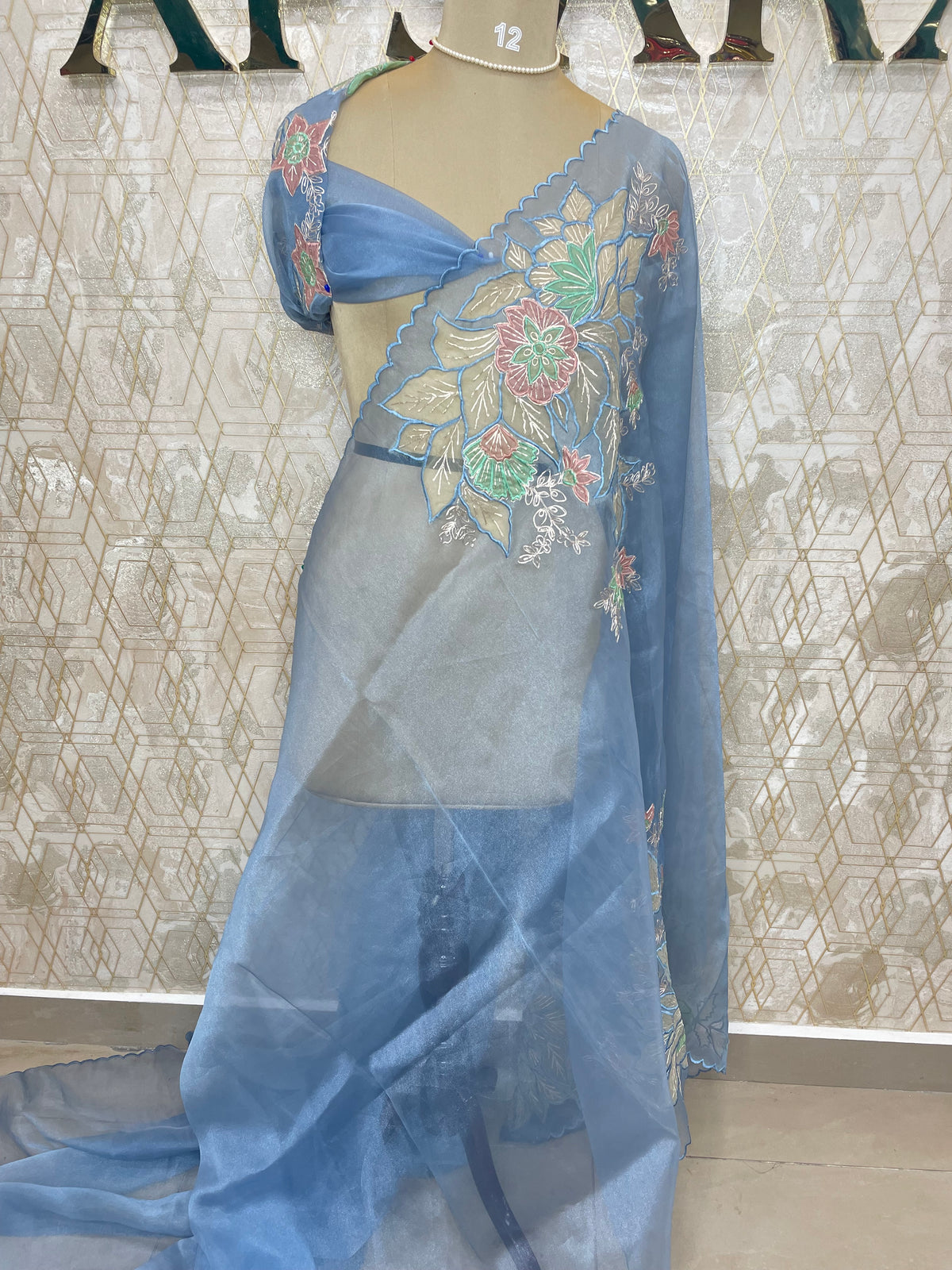 Blue Soft Organza Embroidery Saree 40