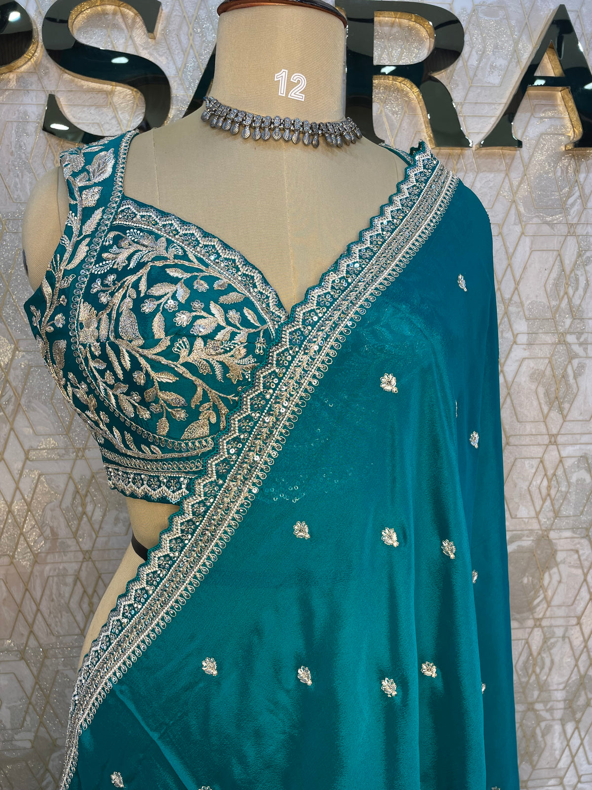 Rama Green Handwork Stitched Blouse Designer Party Saree 55