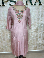 Peach Mul Chanderi Thread Embroidery Straight Fit Kurtha 115