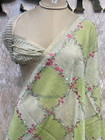 Pista Green Soft Tissue Embroidery Saree 64