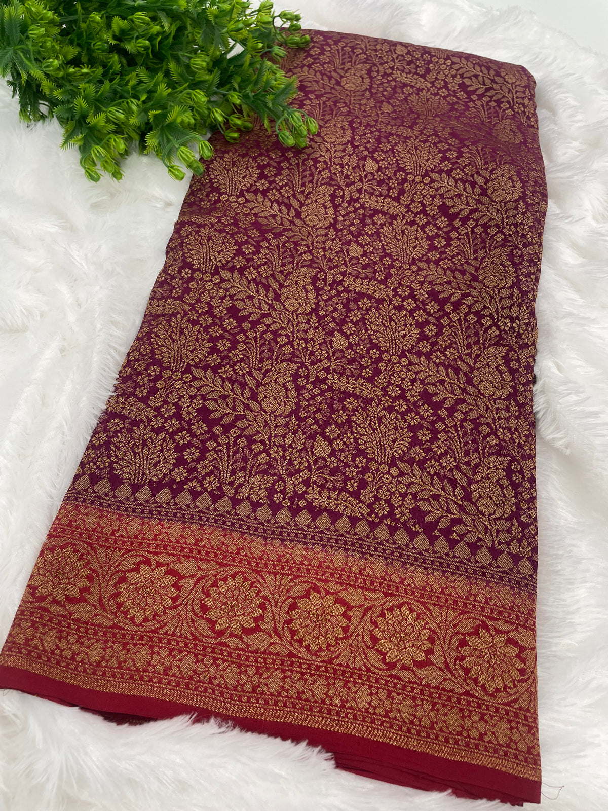 Purple n Red Pure Khadi Banarasi Crepe Saree 06