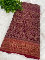 Purple n Red Pure Khadi Banarasi Crepe Saree 06
