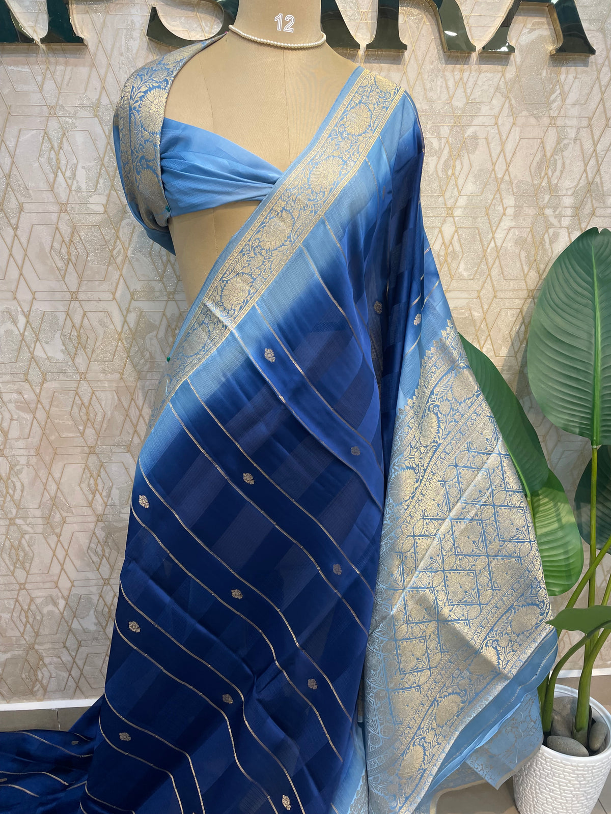 Royal Blue Kota Crepe Fusion Saree 203