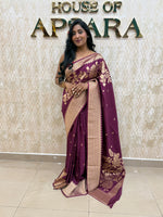 Wine Banarasi Raw Silk Saree 32