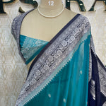 Teal Blue n Purple Banarasi Silk Saree With Silvar Zari Semi Chiffon