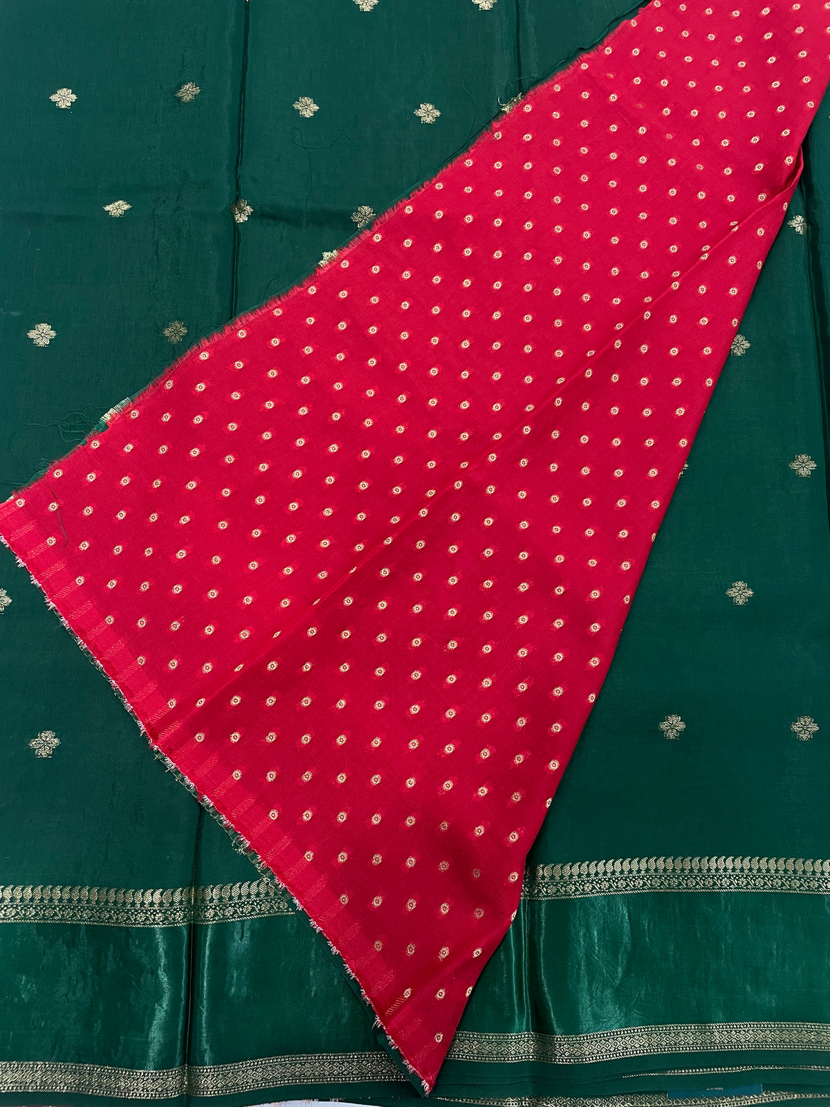 Bottle Green Small Butta Semi Crepe Saree 34