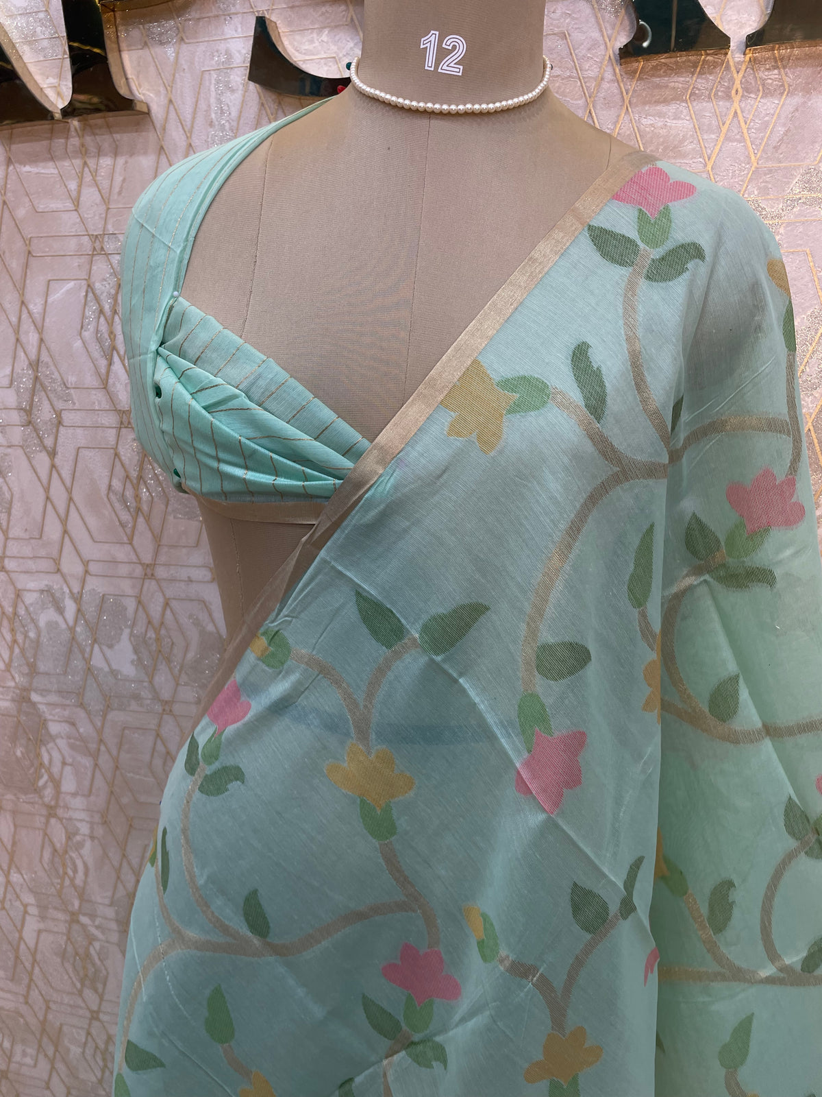 Sea Green CottonJamdani Saree 80