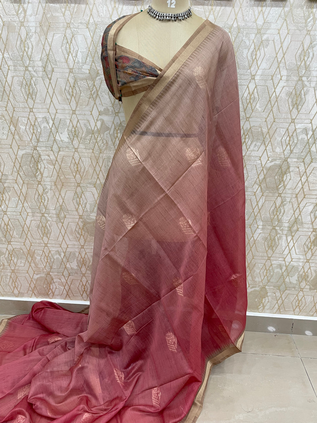 Brown n Pink Raw Silk Saree 51