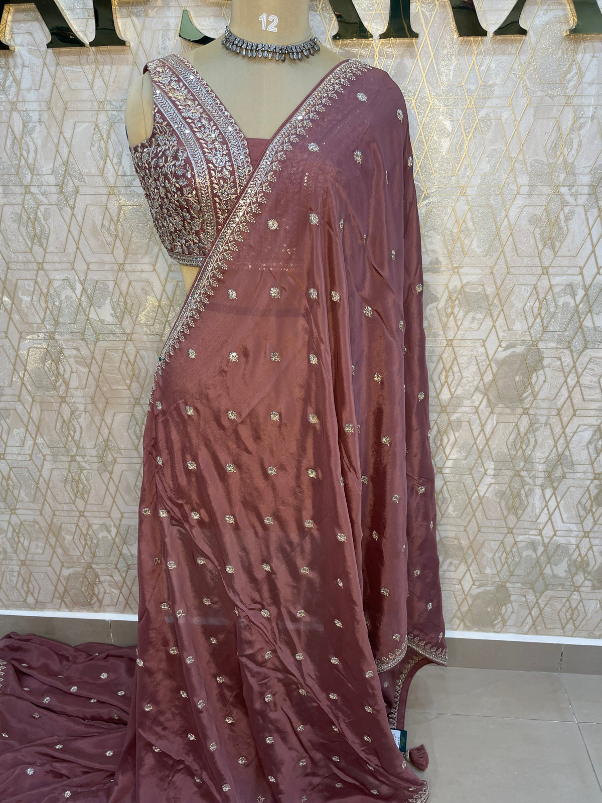 Brown Handwork Stitched Blouse Designer Party Saree 55