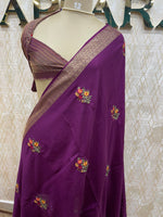 Purple Chiniya Crepe Katha Work Saree 29