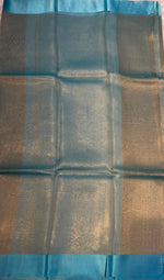 Gold n Blue Pure Tissue Organza Saree 11