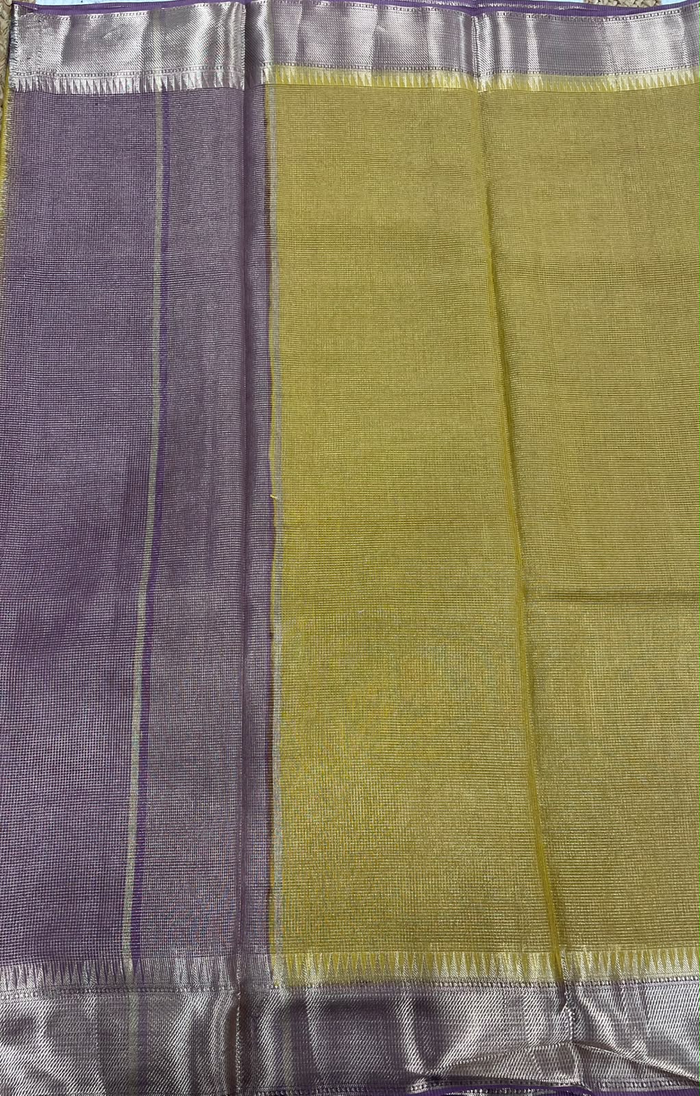 Yellow n Light Purple Checks Cotton Silk Saree 13