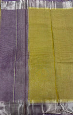 Yellow n Light Purple Checks Cotton Silk Saree 13