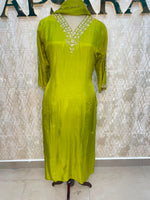 Green Mul Chanderi Straight Fit Kurtha 116