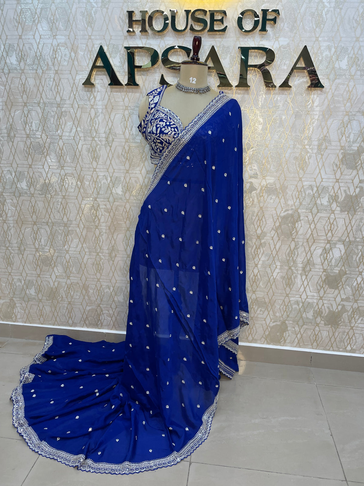 Royal Blue Handwork Stitched Blouse Designer Party Saree 55