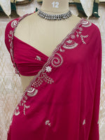 Pink Embroidery Work Crepe Saree 29