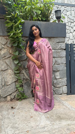 Dusty Pink Satin Silk Petite Point Embroidery Saree 305