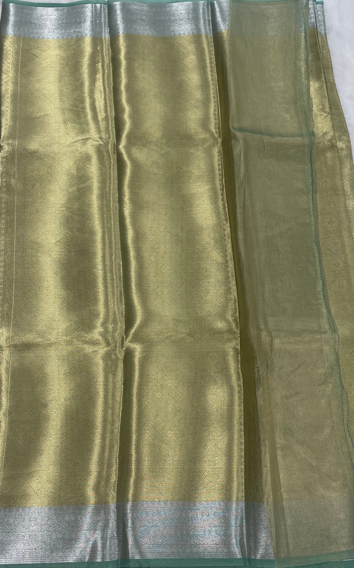 Gold n Green Pure Tissue Brocade Saree 11