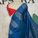 Peacock Blue Banarasi Tussar Georgette Saree 307
