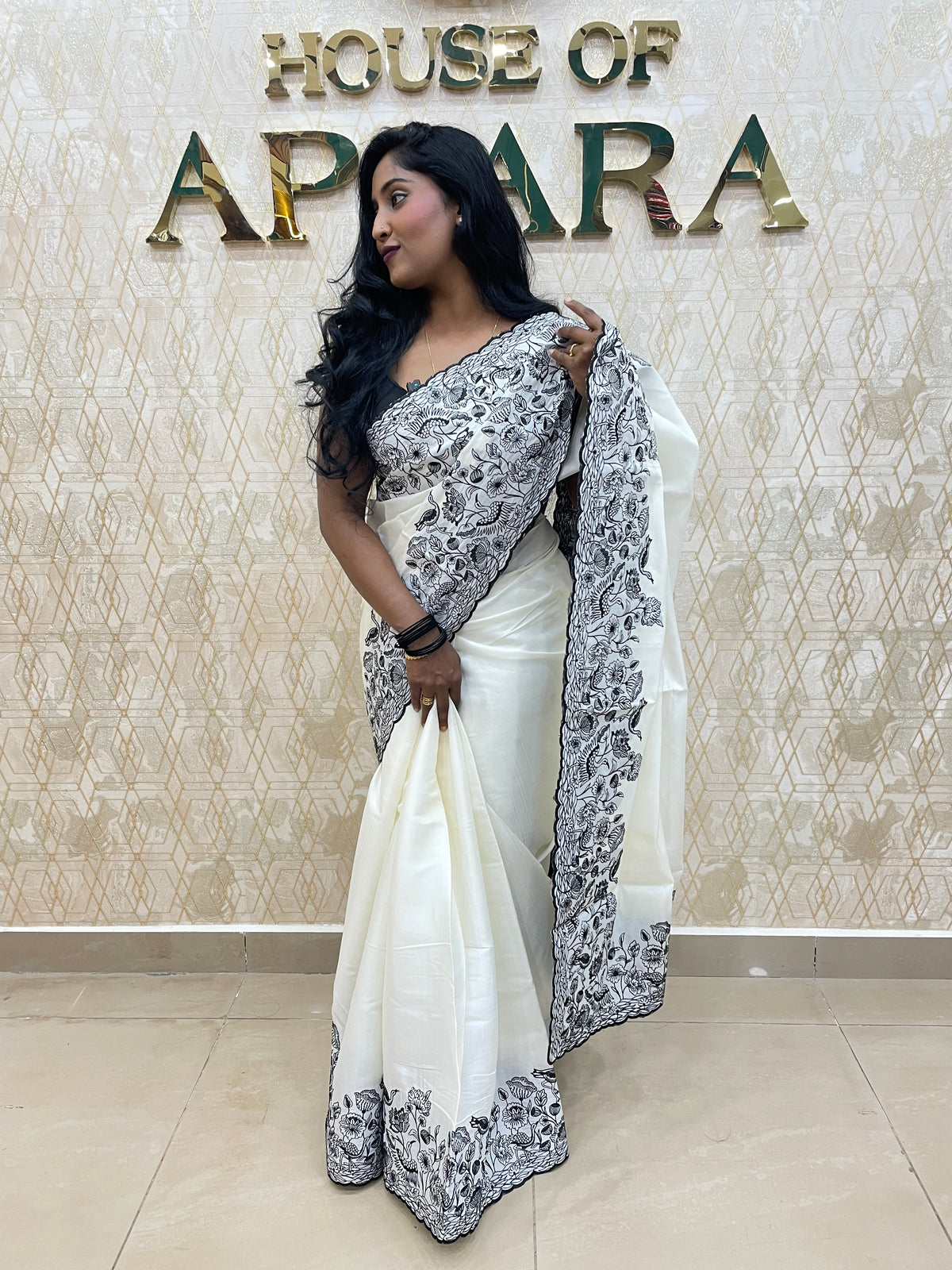 White Soft Tussur Embroidery Saree 21